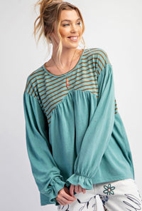 Teal Wishes Stripe Mix Top